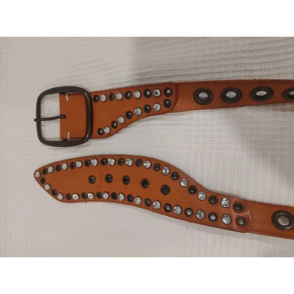 Gap 1969 Studded Rhinestone Leather Belt Massive Buckle Closure Brown Small